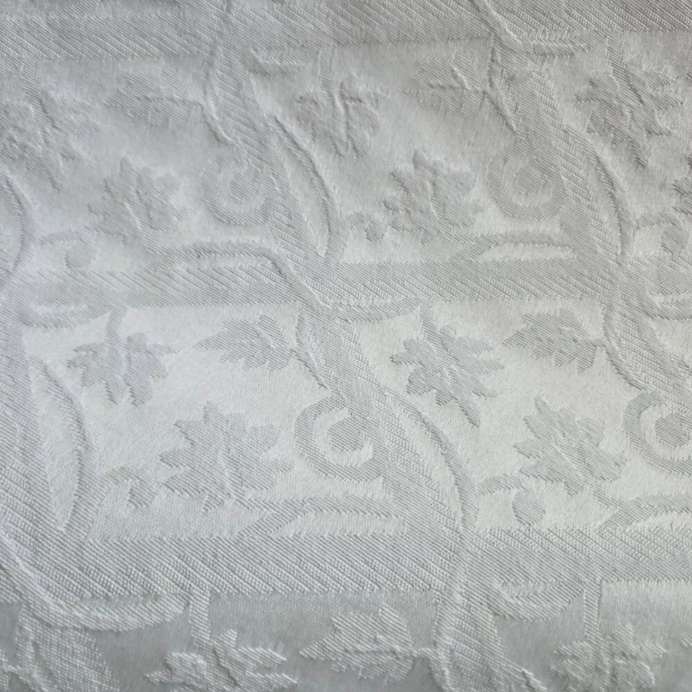 Vintage Handmade Tablecloth Textured Fabric Beige Rounded Oblong 89” x 68”